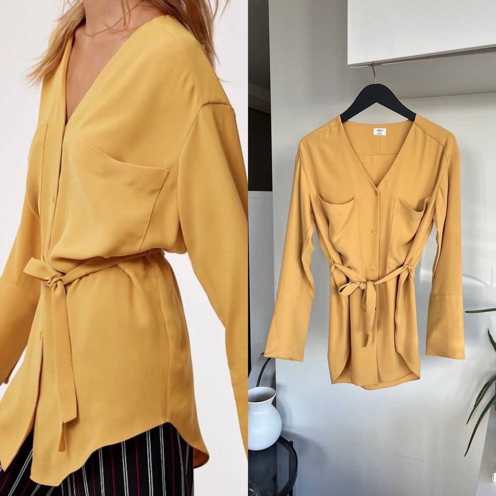 Aritzia Wilfred Zelie Mustard Yellow Boho Fairy Fall Shirt Size XXS